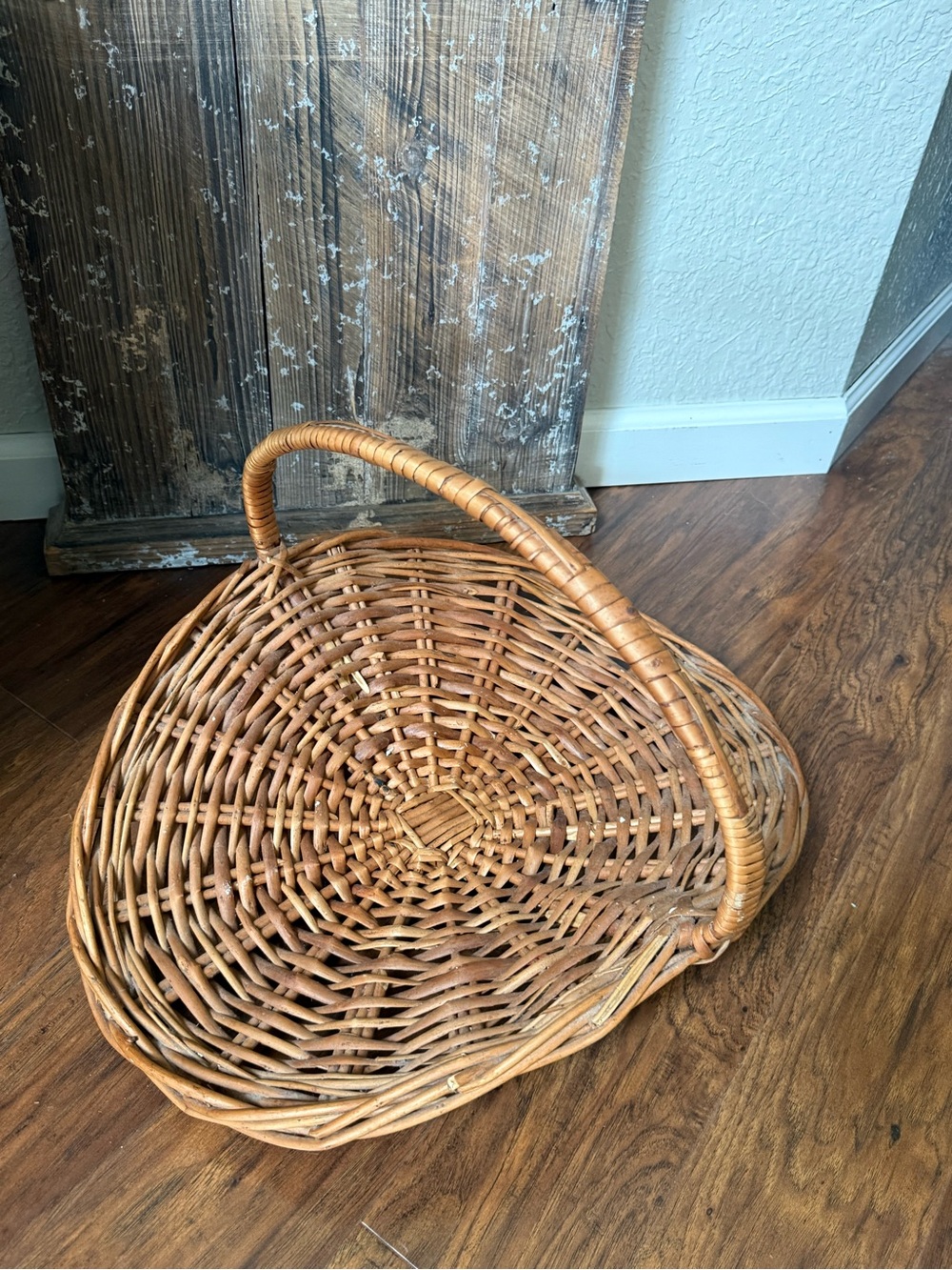 Large Mid Century French Style Flower Gathering Wicker Basket with Handle